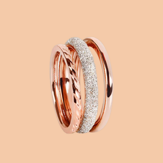 Ring-Set | 3tlg. | Sternenglanz weiß | Rotgold